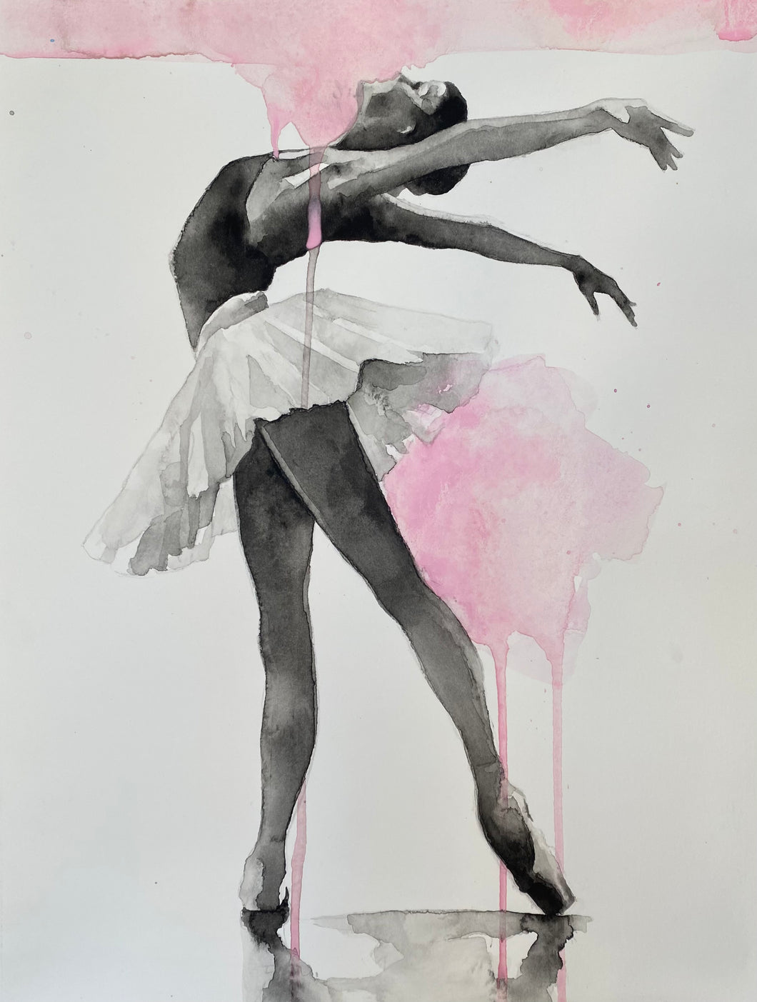 Giclée Print Watercolor Ballerina in Grey and Pink